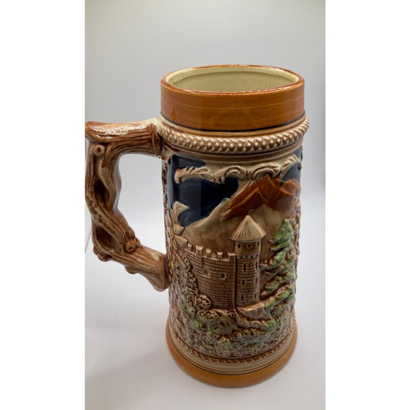 Collectible Intricate Ceramic Bavarian Beer Mug, Woman & Dog Design, 8 Inches - Picture 3 of 6